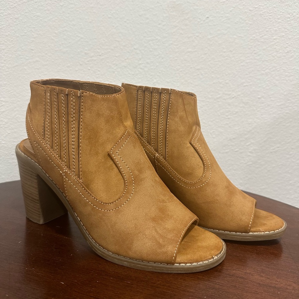 Maurices Tan Peep-Toe Block Heels